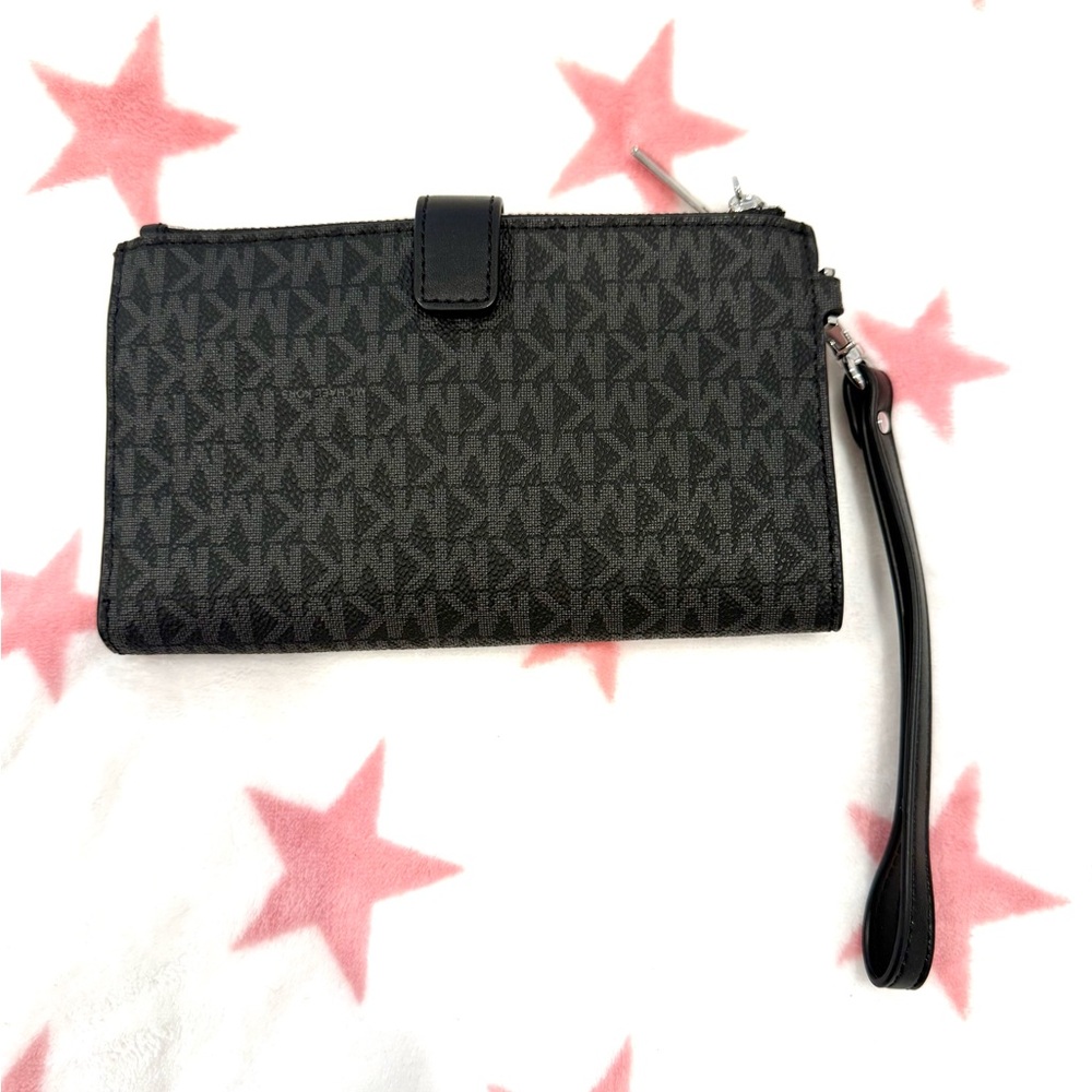 Michael Kors Logo Black Jet Set Double Zip Wristlet - Picture 2 of 3